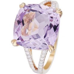 Złoty pierścionek z diamentami i ametystem w kolorze jasnoróżowym. Różowe pierścionki damskie Diamond & Co, z ametystem, złote. W wyprzedaży za 1209,95 zł.