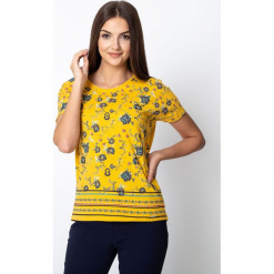 Żółta bluzka z kwiatowym motywem QUIOSQUE. Żółte bluzki longsleeves QUIOSQUE, s, w kwiaty, z bawełny, wakacyjne. W wyprzedaży za 59,99 zł.