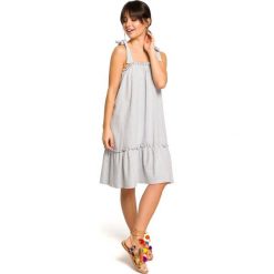 Sukienka na wiązanych ramiączkach - szara. Szare sukienki damskie BE, s, bez wzorów, z elastanu, bez kołnierzyka, bez rękawów, mini, oversize. Za 169,00 zł.