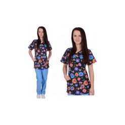 Bluza Medyczna Damska Kwiaty Na Czarnym Tle W1 Xs. Czarne bluzy damskie Puh Dkm, xs, w kwiaty, z materiału, bez rękawów, bez kaptura. Za 55,01 zł.