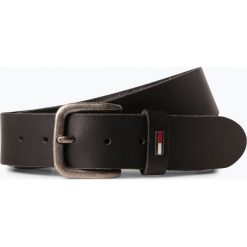 Tommy Jeans - Męski pasek skórzany, czarny. Czarne paski męskie Tommy Jeans, w paski, z jeansu. Za 179,95 zł.
