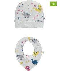 2-częściowy zestaw w kolorze szarym ze wzorem: czapka, chusta. Szare czapeczki niemowlęce lamino, z nadrukiem, ze skóry. W wyprzedaży za 30,95 zł.