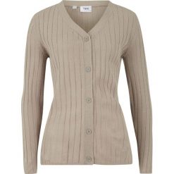 Sweter rozpinany w prążek bonprix piaskowy. Brązowe swetry damskie bonprix, bez wzorów, bez rękawów, bez kaptura. Za 54,99 zł.