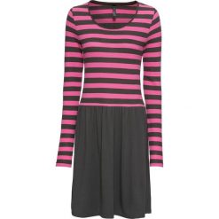 Sukienka shirtowa bonprix antracytowo-różowy w paski. Szare sukienki damskie bonprix, w paski, bez kołnierzyka, bez rękawów. Za 32,99 zł.