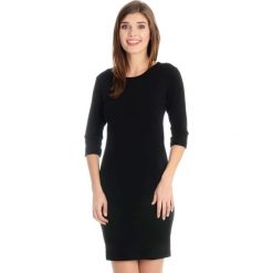 Sukienka - 118-779 NERO. Czarne sukienki damskie Unisono, s, bez wzorów, z bawełny, z okrągłym kołnierzem, bez rękawów, mini. Za 59,00 zł.