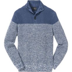 Sweter ze stójką bonprix indygo-biały. Niebieskie swetry męskie marki bonprix, s, bez wzorów, ze stójką, bez kaptura. Za 89,99 zł.