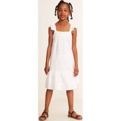 Mango Kids - Sukienka dziecięca Goca 110-152 cm. Białe sukienki dziewczęce Mango Kids, z haftami, z bawełny, casualowe, z krótkim rękawem, krótkie, mini, rozkloszowane. W wyprzedaży za 59,90 zł.