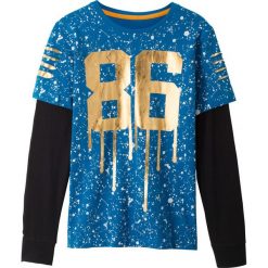 Shirt w optyce 2 w 1 z foliowym nadrukiem bonprix niebiesko-czarny z nadrukiem. Niebieskie koszule chłopięce bonprix, z nadrukiem, bez kołnierzyka, bez rękawów. Za 44,99 zł.