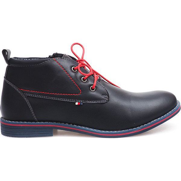 Granatowe Wysokie Ocieplane Półbuty Wiązane 86105 Granatowy. Niebieskie półbuty męskie ButyModne, bez wzorów, bez zapięcia. W wyprzedaży za 269,00 zł.