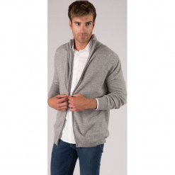 Kaszmirowy kardigan w kolorze szarym. Szare swetry rozpinane męskie marki Just Cashmere, m, z dzianiny, ze stójką. W wyprzedaży za 391,95 zł.
