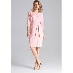 Sukienka kopertowa midi do pracy róż - xl. Różowe sukienki damskie e-margeritka.pl, xl, bez wzorów, z poliesteru, eleganckie, z długim rękawem, długie, bez kaptura. Za 169,99 zł.