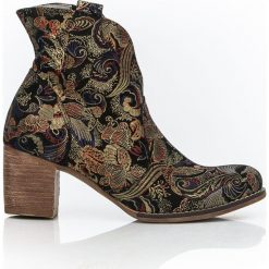 Botki na słupku kowbojki - skóra naturalna - model 503 - kolor złota mozaika. Żółte botki damskie Zapato, na wiosnę, z jeansu, eleganckie, z okrągłym noskiem, bez obcasa, na obcasie, bez zapięcia. Za 399,00 zł.