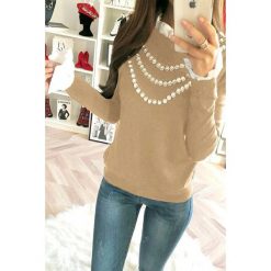 Bluzka damska BEIRA BEIGE. Brązowe bluzki damskie Bluzka damska BEIRA BEIGE, uniwersalny, bez wzorów, bez kołnierzyka, z długim rękawem. W wyprzedaży za 69,00 zł.
