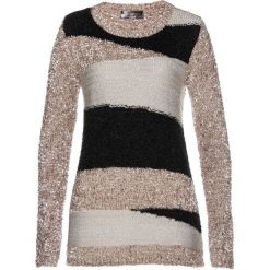 Sweter z puszystej przędzy bonprix czarno-kamienisto-piaskowy. Czarne swetry damskie marki bonprix, bez wzorów, z dzianiny, bez rękawów, bez kaptura. Za 109,99 zł.