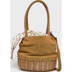 Pepe Jeans - Torebka skórzana Olivia. Żółte torebki klasyczne damskie Pepe Jeans, w paski, z jeansu, casualowe, na ramię, średnie, bez dodatków. Za 339,90 zł.