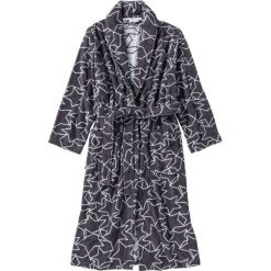 Szlafrok z frotte bonprix szaro-biały wzorzysty. Szare szlafroki damskie bonprix, z nadrukiem, z bawełny, bez rękawów, bez kaptura. Za 109,99 zł.