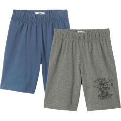 Krótkie spodenki shirtowe (2 pary) bonprix indygo-szary melanż. Niebieskie spodenki chłopięce marki bonprix, melanż. Za 39,98 zł.