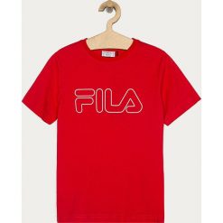 Fila - T-shirt dziecięcy 134-164 cm. Niebieskie bluzki dziewczęce Fila, z nadrukiem, z bawełny, z okrągłym kołnierzem, z krótkim rękawem, krótkie, bez kaptura. Za 89,90 zł.