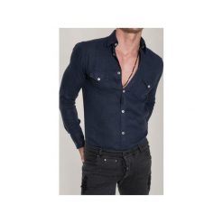 Koszula BLACK COLT CLASSIC 2. Niebieskie koszule męskie marki Guns&tuxedos, bez wzorów, z tkaniny, wakacyjne, bez kołnierzyka, bez rękawów. Za 399,00 zł.