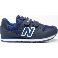 New Balance - Buty dziecięce. Niebieskie trampki chłopięce New Balance, bez wzorów, z gumy, sportowe, z okrągłym noskiem, bez zapięcia. W wyprzedaży za 179,90 zł.