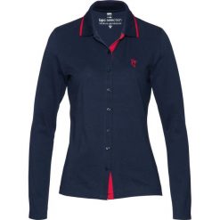 Shirt polo z bawełny pique bonprix ciemnoniebiesko-czerwony. Niebieskie koszulki damskie bonprix, bez wzorów, z bawełny, polo, bez rękawów. Za 54,99 zł.