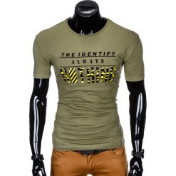 T-shirt męski z nadrukiem S988 - khaki. Brązowe t-shirty męskie Ombre Clothing, s, z nadrukiem, bez kołnierzyka. Za 15,99 zł.