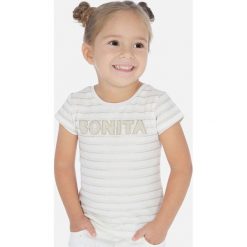 Mayoral - T-shirt dziecięcy 92-134 cm. Niebieskie bluzki dziewczęce Mayoral, z aplikacjami, z elastanu, z okrągłym kołnierzem, z krótkim rękawem, krótkie, bez kaptura. Za 78,90 zł.