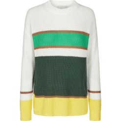Sweter "Lena" w kolorze biało-zielono-żółtym. Żółte swetry damskie Kaffe, s, w paski, z bawełny, bez rękawów, bez kaptura. W wyprzedaży za 107,95 zł.