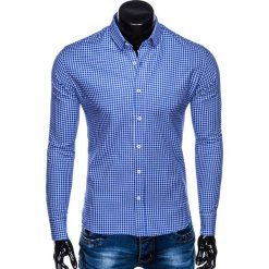Koszula męska w kratę z długim rękawem K451 - niebieska. Niebieskie koszule męskie Ombre Clothing, s, bez wzorów, z bawełny, bez kołnierzyka, z długim rękawem. Za 39,00 zł.
