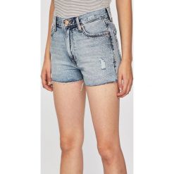 Tommy Jeans - Szorty. Niebieskie szorty damskie Tommy Jeans, bez wzorów, z bawełny, casualowe, z podwyższonym stanem. Za 359,90 zł.