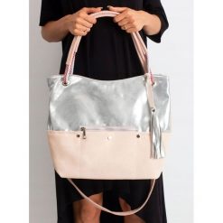 Torebka damska shopper bag worek 0010 srebrno różowa - srebrny. Szare torby damskie na zakupy w paski, eleganckie, duże. Za 69,99 zł.