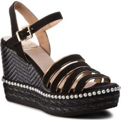 Espadryle KANNA - KV8473 Ante Negro. Czarne espadryle damskie Kanna, bez wzorów, ze skóry, bez obcasa, na obcasie. W wyprzedaży za 289,00 zł.