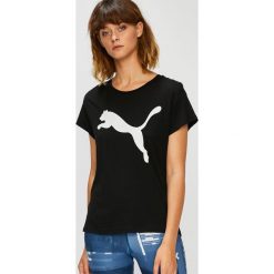 Puma - Top. Czarne topy damskie Puma, s, z nadrukiem, z bawełny, z krótkim rękawem. W wyprzedaży za 69,90 zł.
