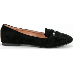 Small Swan czarne Zamszowe Mokasyny Z Brokatem. Czarne mokasyny damskie SMALL SWAN, z zamszu, eleganckie. Za 64,90 zł.