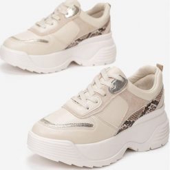 Beżowe Sneakersy Birdbush. Brązowe sneakersy damskie Born2be, ze skóry. Za 99,99 zł.