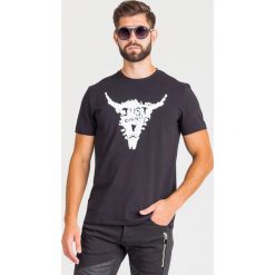 T-SHIRT Just Cavalli. Czarne t-shirty męskie xs, z aplikacjami, z bawełny, z okrągłym kołnierzem. Za 335,40 zł.
