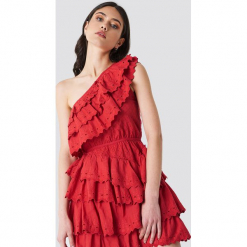 Linn Ahlborg x NA-KD Sukienka z falbankami - Red. Czerwone sukienki mini marki Linn Ahlborg x NA-KD, z falbankami. Za 283,95 zł.