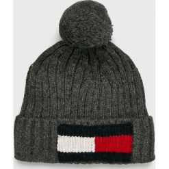 Tommy Hilfiger - Czapka. Szare czapki męskie marki TOMMY HILFIGER, na zimę, z bawełny. W wyprzedaży za 179,90 zł.