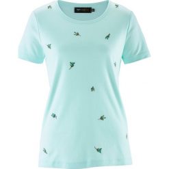 Shirt bonprix pastelowy miętowy. Zielone koszulki damskie marki bonprix, z haftami, bez kołnierzyka. Za 54,99 zł.