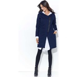 Granatowa Długa Bluza z Kapturem z Asymetrycznym Suwakiem. Niebieskie bluzki damskie Molly.pl, uniwersalny, bez wzorów, z kapturem, z długim rękawem. Za 154,90 zł.