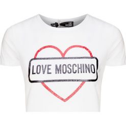 T-shirt LOVE MOSCHINO. Białe bluzki damskie Love Moschino, z nadrukiem, z bawełny, z okrągłym kołnierzem, bez rękawów. W wyprzedaży za 234,00 zł.
