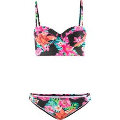 Stroje dwuczęściowe damskie: Bikini na fiszbinach (2 części) bonprix czarny z nadrukiem