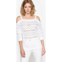 Fantazyjny sweter, bawełna 100%. Czarne kardigany damskie Anne weyburn, w ażurowe wzory, z bawełny. Za 205,76 zł.