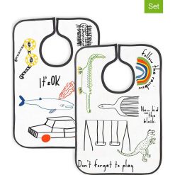 Śliniaczki (2 szt.) "Notebook" w kolorze białym ze wzorem - 37 x 24 cm. Białe śliniaki Little & Cute, bez wzorów. W wyprzedaży za 59,95 zł.