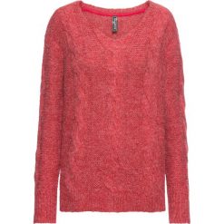 Sweter bonprix czerwony. Czerwone swetry klasyczne damskie bonprix, z dekoltem w serek. Za 99,99 zł.