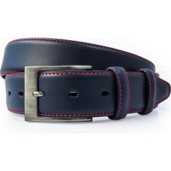 Granatowy pasek skórzany z czerwonym przeszyciem P12. Czerwone paski męskie Modini Moda Męska, w paski, ze skóry, eleganckie. W wyprzedaży za 76,50 zł.