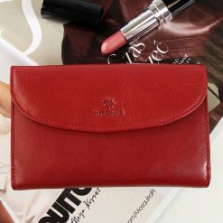 Skórzany portfel damski KRENIG Classic 12083 czerwony w pudełku. Czerwone portfele damskie Krenig, bez wzorów, ze skóry. Za 155,99 zł.