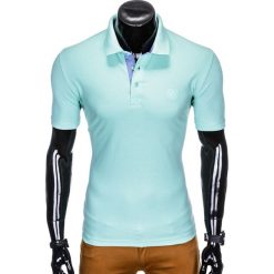 Koszulka męska polo bez nadruku S837 - miętowa. Zielone koszulki męskie Ombre Clothing, s, z nadrukiem, klasyczne, bez rękawów. Za 19,00 zł.