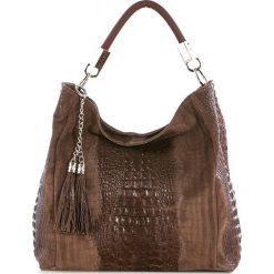 Shopper bag damskie: Skórzana torebka w kolorze brązowym – 40 x 36 x 16 cm