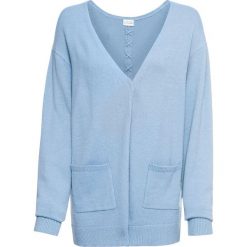 Sweter rozpinany bonprix pudrowy niebieski. Fioletowe swetry damskie bonprix, bez wzorów, bez rękawów, bez kaptura. Za 44,99 zł.